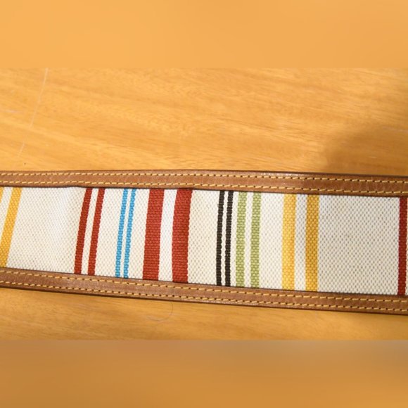 BALLY Stripe Canvas Leather Wide Waist Belt 34 - Picture 7 of 8
